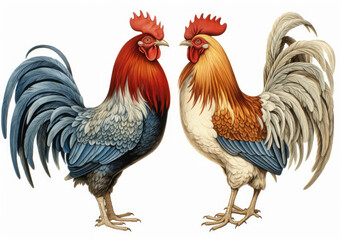 Fototapeta premium Two Roosters Standing Together on a Farm