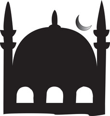 Mosque vector illustration. Silhouette mosque icon for sign and symbol of Muslim worship place. Mosque icon of Islam religion and Muslim faith. Place of Muslim to pray