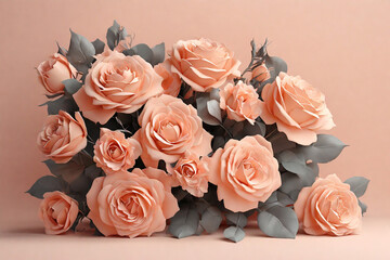 Bouquet of beautiful orange roses on color background, closeup