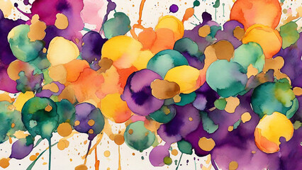 Abstract watercolor background with spots and splashes. Hand-drawn illustration.