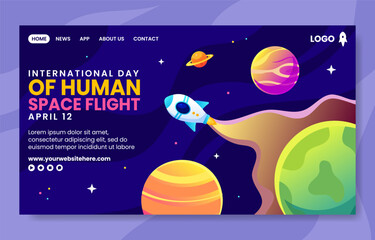 Human Space Flight Social Media Landing Page Cartoon Hand Drawn Templates Background Illustration - obrazy, fototapety, plakaty