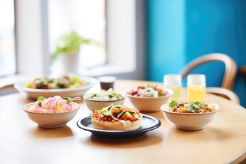 variety of sopes fillings in bowls beside empty sopes
