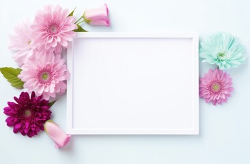 flowers and a photo frame on a white background