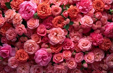 many pink roses forming a wall of roses