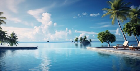 Naklejka premium the swimming pool by lake tiki maldives