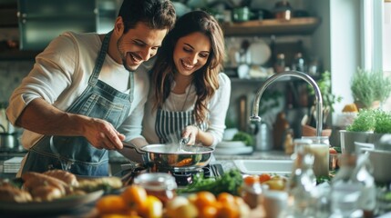 Joyful pair cooking together, turning everyday tasks into shared moments of delight