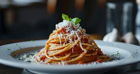 some spaghetti on a plate on a dark background