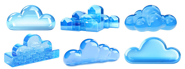 Set of blue clouds, cut out. Concept of cloud server, storage and data