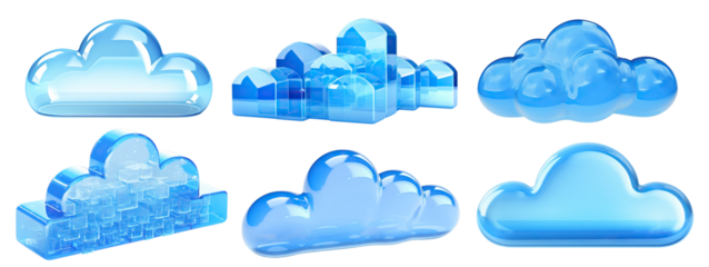 Set of blue clouds, cut out. Concept of cloud server, storage and data