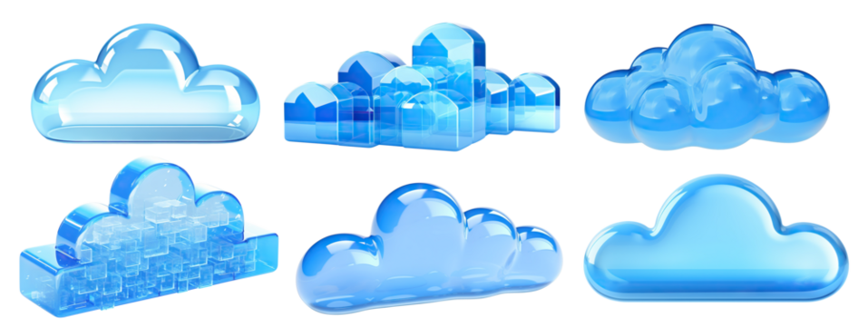 Set of blue clouds, cut out. Concept of cloud server, storage and data