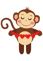Obraz premium Adorable monkey holding a red heart flag garland