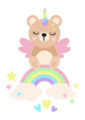 Obraz na płótnie Canvas Funny teddy bear on magic rainbow