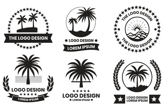 Coconut tree or sea logo in the concept of tourism in vintage style
