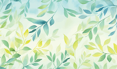 watercolor green leaves seamless pattern