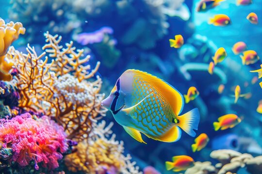 Underwater world with colorful coral reefs and tropical fish