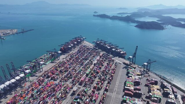 Shenzhen Sha Tau Kok Yantian International Container Terminal,logistics trade in Guangdong Greater Bay Area Hong Kong China with global commerce, cargo ships, connecting regional place