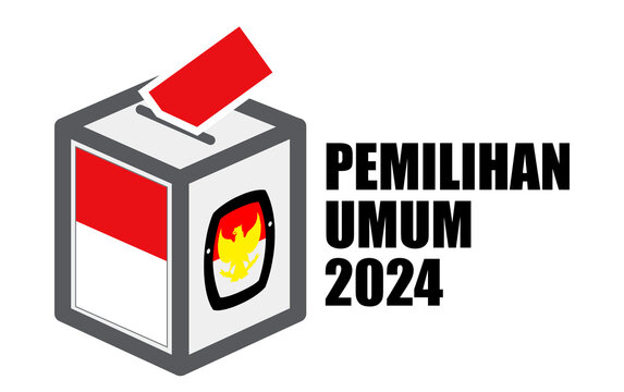 Indonesia Election Day with voting box. (translation text kpu, pilpres, serentak PEMILU = election). 3D Render