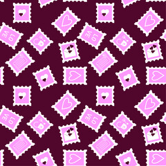 Pattern of post stamp with elements for Valentine's Day. Stamps. Vector illustration. For cards, invitations, congratulations