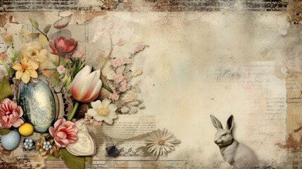 Fototapeta na wymiar Border background adorned with blooming spring flowers, adding an elegant and floral touch to Easter-themed graphics