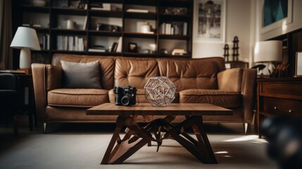 Fototapeta na wymiar living room setup with a sculptural coffee table that doubles as an art piece,