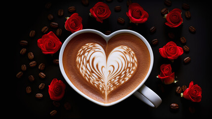 Happy valentine day. Coffee Valentine . Cake. Valentine background. Ai.
 - obrazy, fototapety, plakaty