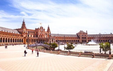 Seville, Andalucia, Spain - April 26th, 2022: Plaza de Espana Pavillion buildings