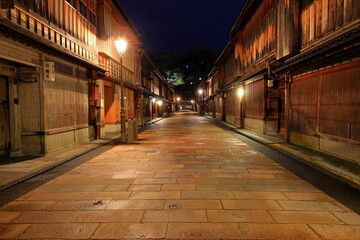 Higashi Chaya District with teahouses and shops situated at Higashiyama, Kanazawa, Ishikawa, Japan