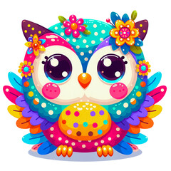 Naklejka premium Cute colorful owl sticker png.