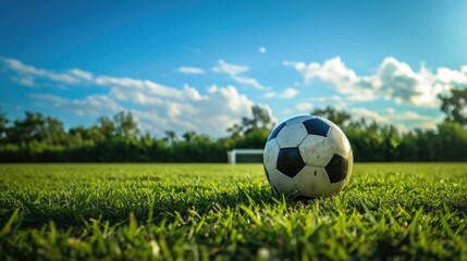 Fototapeta premium a soccer ball on green grass of field stadium 