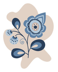 Poster with a simple graphic flower in blue and beige colors