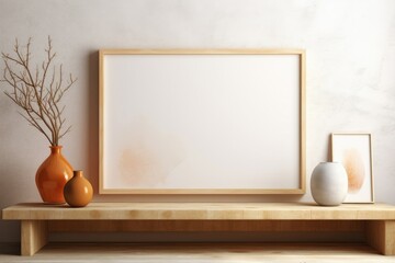 Blank horizontal poster frame mockup in cozy home interior background. Photo Frame Mockup with white wall background
