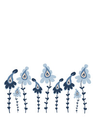 Simple abstract flowers with border in blue colors for poster