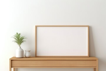 Obraz na płótnie Canvas Blank horizontal poster frame mockup in cozy home interior background. Photo Frame Mockup with white wall background