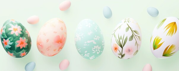 Fototapeta na wymiar Easter egg set in gentle pastels, showcasing beautiful and intricate floral motifs.