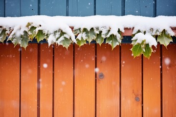snowcapped ivy leaves on a cottage wall during a peaceful snowfall