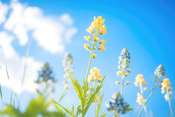 Obraz premium texas bluebonnets with clear blue sky in the background
