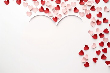 Red and white paper heart make love shape isolated in white background. Background concept for romantic and happy valentine days
