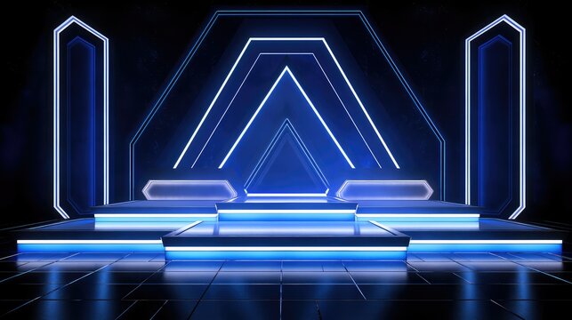 lights neon podium background illustration vibrant glowing, colorful dynamic, electrifying flashy lights neon podium background