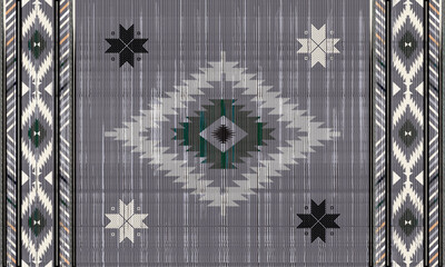 Navajo tribal Gray vector green seamless pattern. Native American ornament. Ethnic South Western decor style. Boho geometric ornament. blanket, rug. Woven carpet