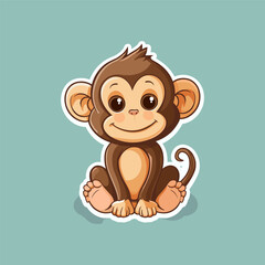 Fototapeta premium Cute baby monkey sticker vector illustration
