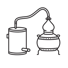 Alembic still vector line icon for Whiskey Day on March 27. Spirit production outline symbol.