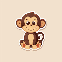 Cute baby monkey sticker vector illustration