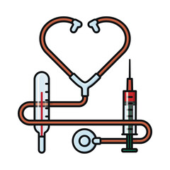 Stethoscope, thermometer and syringe isolated vector illustration for Doctors Day on March 30. Health Care equipment symbol.