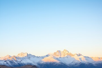 sunrise over snowcapped peaks with a clear blue sky