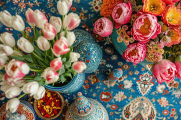 Obraz na płótnie Canvas Nowruz Blossoms, Blooming flowers and festive elements symbolizing renewal and hope