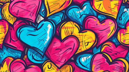 Colorful graffiti love hearts as seamless wallpaper pattern background