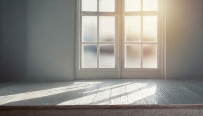 Empty room with window shadows. Show the product on a blurred background.