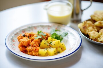 childs plate with simple aloo gobi serving