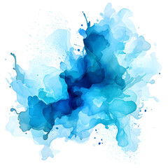 Blue watercolor. big spot. Bright blue paint stains on a white background. blue design on white background.