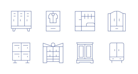 Wardrobe icons. Editable stroke. Containing lockers, closet, lockerroom, dressingroom, wardrobe.